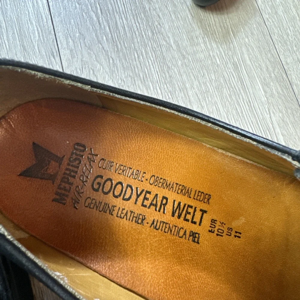 Mephisto Shoes Men 11 Black Wingtip Oxfords Dress Leather Goodyear Welt
